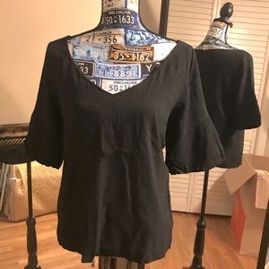 Black short puff sleeve top